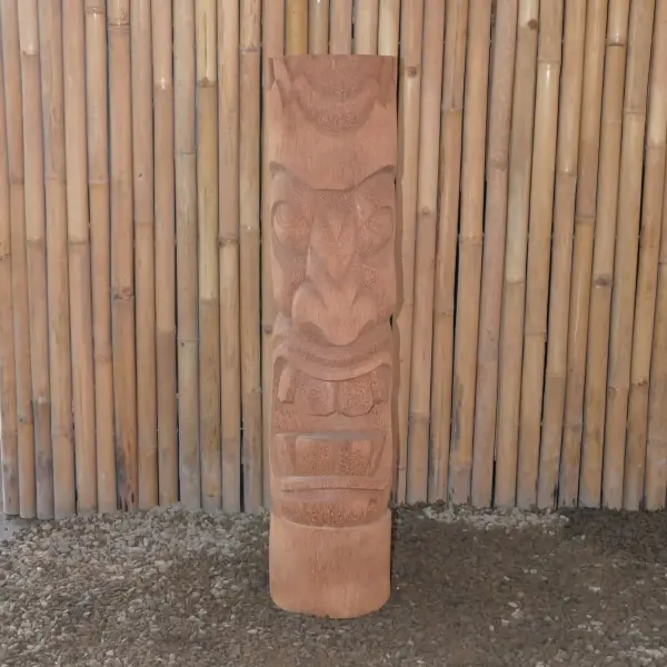 Product image of the product “Tiki Statue Polynesia style. From coconut palm. Model 2 - open mouth, in the sizes from 50cm to 200cm, Natural ”
